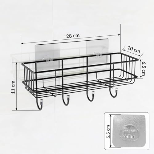 Image of Kundi Bathroom Organizer Without Drill | GI Steel Self Adhesive Bathroom Shelf for Wall | Rustproof Wall Mounted Bathroom Stand for Shampoo, Soap & Accessories