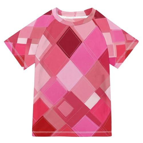 Kids Bathing Suits Girls Short Sleeve Girls Rash Guard Top 11T Rhomboid Red