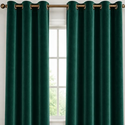 Image of Amazon Brand - Solimo Velvet Curtain Set of 2 (52x72 Inch) Plain Door & Window Curtains for Living Room & Bedroom |Eyelet Curtains for Home Decor in Dark Teal Color (4 feet x 6 feet)