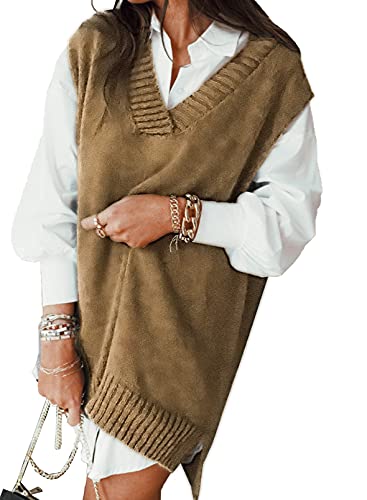 Image of EVALESS Oversized Sweater Vest for Women V Neck Sleeveless Solid Color Loose Pullover Sweater