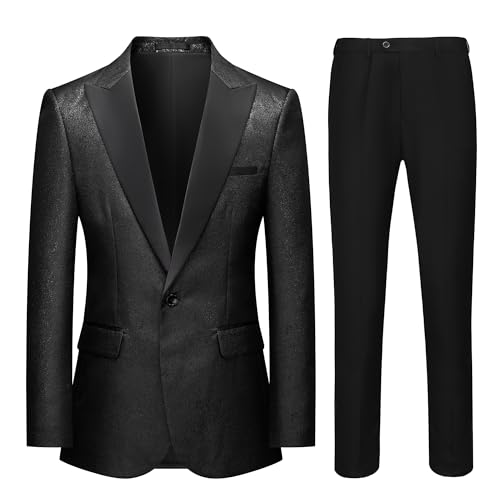 Men's Slim Fit Suit Shawl Lapel Glitter Tuxedo with Black Pants One Button Jacket for Wedding Prom Party