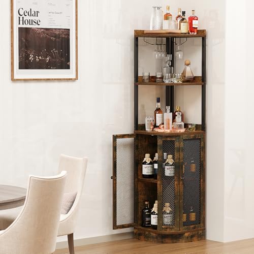 EOYUTLLY Corner Bar Cabinet with Wine Rack, 65" H 5-Tier