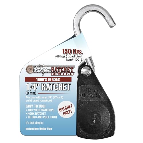 Image of Rope Ratchet 1 /4 inch Tie Down Pulley Hanger, Heavy Duty Locking Mechanism, Tightener for Shade Sails, Hammocks, Canopy Anchoring, Garden Hoisting, Outdoor Use, 150 lbs Capacity - No Rope Included