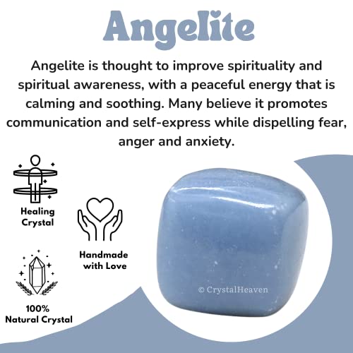 Image of Certified Angelite Crystal Healing Tumbled Stone, Natural Polished Crystals for DIY Crafts, Manifestation, Meditation, Pooja Feng Shui and Reiki Healing (30 Grams)