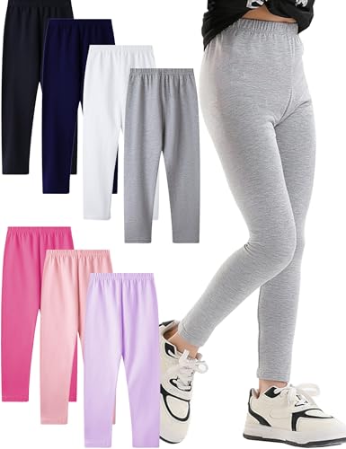Kiench Pack of 7 Girls Leggings Cotton Full Length Tights Pants for School Sports Dance