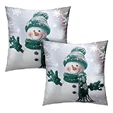 Kwlegh Juego de 2 fundas de almohada de muñeco de nieve verde de Navidad, sofá