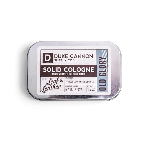 Duke Cannon Solid Cologne - Old Glory Premium Concentrated Cologne Balm, Fresh Tobacco, Amber, and Leather Scent, 1.5 oz. Travel Tin