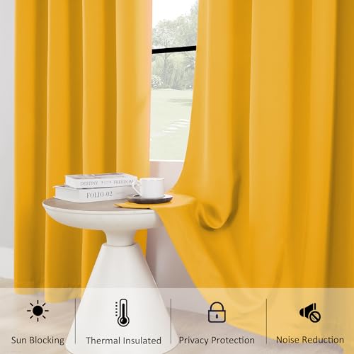 Image of Blackout Curtain Panels 72 Inch - Window Treatment Energy Saving Thermal Insulated Solid Antique Copper Grommet Drapes for Living Room, 1 Pair, 52 by 72 Inch, Gold Yellow