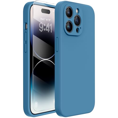 Miracase Designed for iPhone 14 Pro Case with Screen Protector, [Upgraded Camera Protection], Shockproof Liquid Silicone Rubber Phone Case Cover for 14 Pro 6.1 inch, Capri Blue by Miracase - Used condition - US$4.85