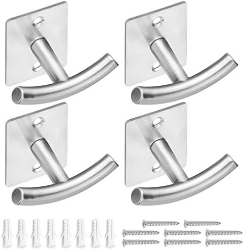 BOBLIUE 4 Pack Bath Towel Hooks,Robe Hooks,Clothing Hooks Wall Mount,Heavy Duty Wall Hooks,zinc Alloy Material/Double-Head Hook Suitable for Bathroom Bedroom Kitchen and Cloakroom (Satin Nickel)