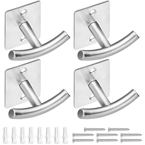 4 Pack Bath Towel Hooks,Robe Hooks,Clothing Hooks Wall Mount,Heavy Duty Wall Hooks,zinc Alloy Material/Double-Head Hook Suitable for Bathroom Bedroom Kitchen and Cloakroom (Satin Nickel) Cover