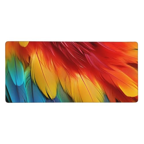 Tapis de souris de jeu 40x90 cm antidérapant avec bords cousus et motif plumes de perroquet