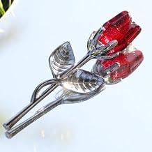 Glass Silver Red Rose Mini Crystal Flower Artificial Flowers Wedding Party Gift Room Ornament Office Desktop Decoration