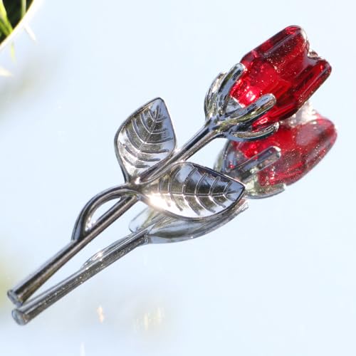 Crrezhai Glass Rose Mini Crystal Artificial Flower Wedding Gift Silver Red
