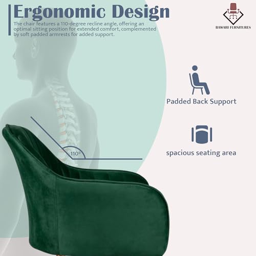 Image of Plush Dining Chair | Accent Chair for Living Room Bedroom Restuarant | Velvet Fabric & Thick Cushion Seat with Sturdy Glossy Metal Legs (Black Legs, Green)
