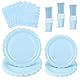 NatNarr 125 StüCk Partygeschirr Set für 25 Gäste, Partygeschirr Blau inklusive Geburtstag Teller Set, Becher, Servietten und Papierstrohhalme für Geburtstag Hochzeiten Babypartys