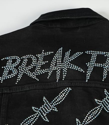 Image of SHION7 Men's Denim Jacket, Slim Fit Streetwear Jean Jackets For Men, Fashionable Embellished Rhinestone Jeans Coat