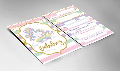 Junaversum Lot de 12 cartes d'invitation pour anniversaire d'enfant fille Licorne arc-en-ciel - Image 4