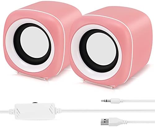 JiaLG USB Powered Computer Stereo Speakers Mini Portable Bookshelf Speakers with Subwoofer Pc Speakers for Desktop Laptop Computer ATV, Pink, 6.5 feet