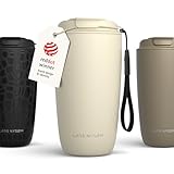 LARS NYSØM Thermo Kaffeebecher to go mit Trageschlaufe 500ml | Travel Mug 0,5 Liter mit Isolierung | Auslaufsicherer Edelstahl Thermobecher für Café & Tee (Almond Beige, 500ml)