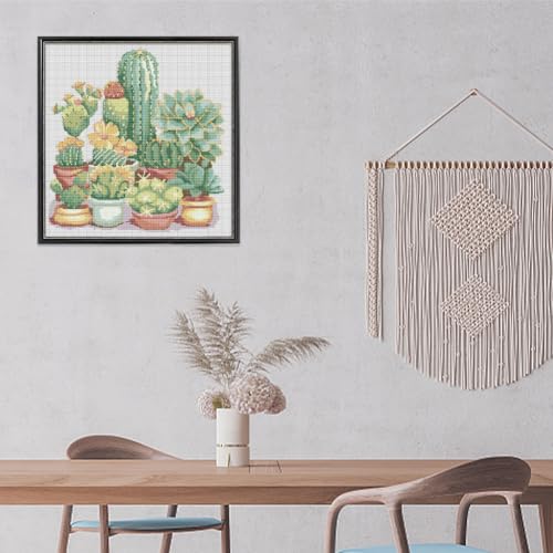 Image of FREEBLOSS Cactus Cross Stitch Kit Cross Stitch Starter Kit for Adults with Instructions 13 * 17'' Pure Cotton Cloth Cross Stitch for Beginnrs Cross stitch Wall Hanging No Frame