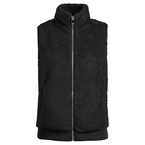 Colete feminino de lã, sem mangas, peludo, outono, inverno, quente, zíper, casaco com dois moletons