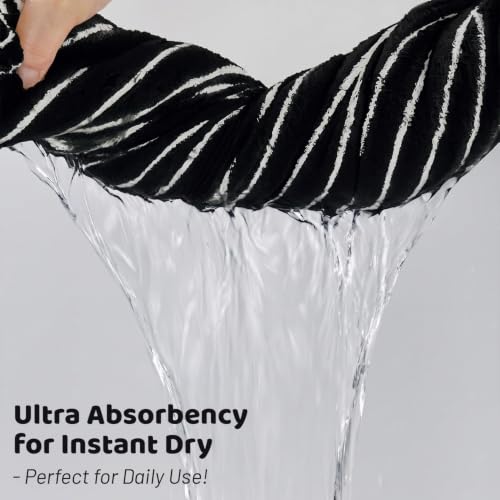 Image of Black Bath Towels Set of 2, Striped Towels for Bathroom, Beach & Shower