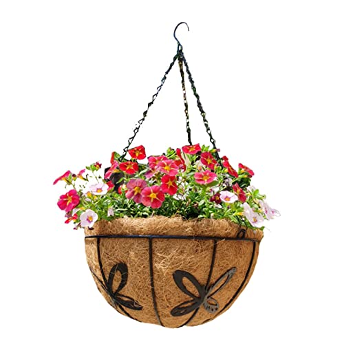 Fioriere Per Ringhiere 61cm Con Rivestimento Cocco - 2 Pezzi Metallici Per Balcone E Giardino