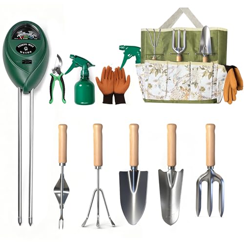 Garden Tool Set,10 Pcs Heavy Duty Gardening Hand Tools Set with Soil Moisture...