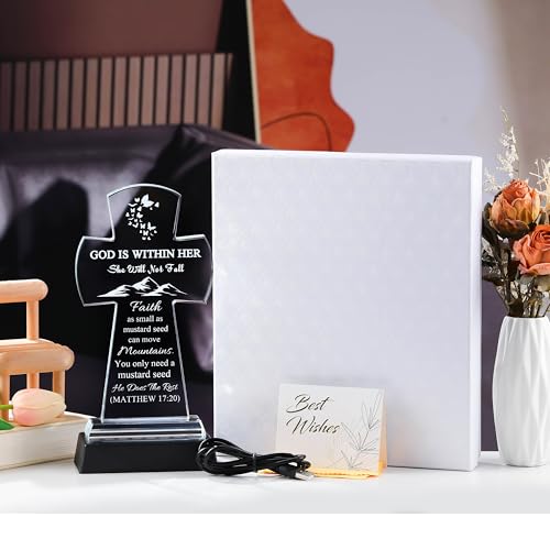 Image of Qianwei Crystal Jesus Cross Inspirational Gifts for Women - Religious Catholic Baptism Communion Confirmation Gifts