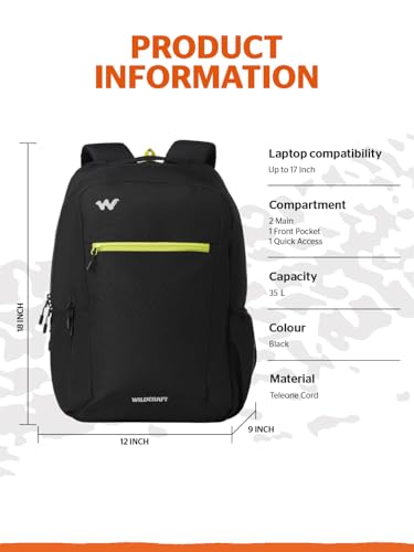 Image of Wildcraft Ranger 35 Laptop Backpack With RainCover for Man & Women, 35L Ideal bags for men Office use /School /College Boys and Girls, 2 Compartment Bag