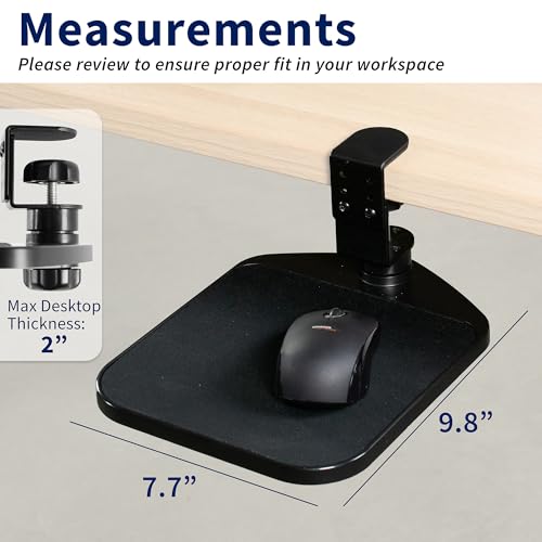 Image of VIVO Black Clamp-on Mouse Pad Holder Platform, MOUNT-MS01A | Adjustable Under Desk 360 Rotating Tray Rest Extension Attachment, Fits up to 2 inch Desktops