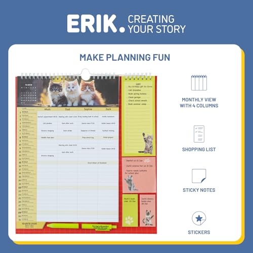 Grupo Erik Wall Planner 2026 - Cats | Monthly Planner With Stickers, Pen, Shopping List, Sticky Notes | Wall Calendar 16 Months Sep 2025 - Dec 2026 | Cat Gifts For Family - Image 2