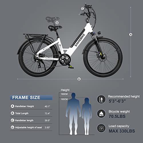 Samebike Electric Bike 26" Electric Bike For Adults 750W Lockable Suspension Fork Electric Cruiser Bicycle 3.0 Fat Tire Ebike 28Mph 48V 14A Removable Battery Up To 62Mi Step-Thru Frame Shimano 7 Speed #TOP5