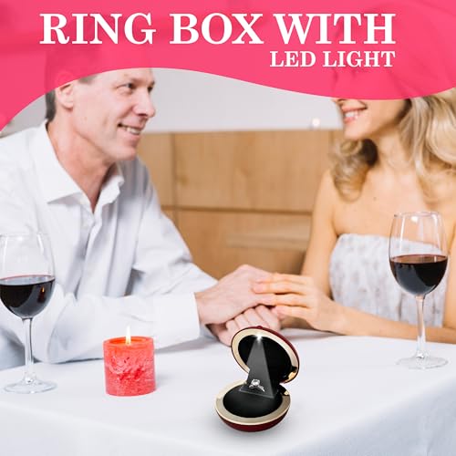 Boîte à bagues fine LED rouge luxe pour une demande en mariage d'exception