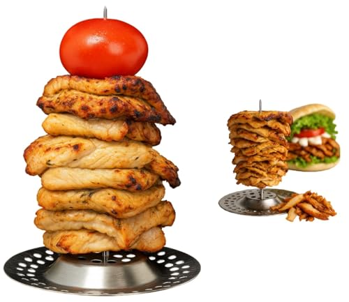 Juego de brochetas para airfryer, pincho vertical de acero inoxidable con bandeja de recogida de 9 cm de altura total para kebab, carne asada, giroscopios en la freidora de aire, apto para