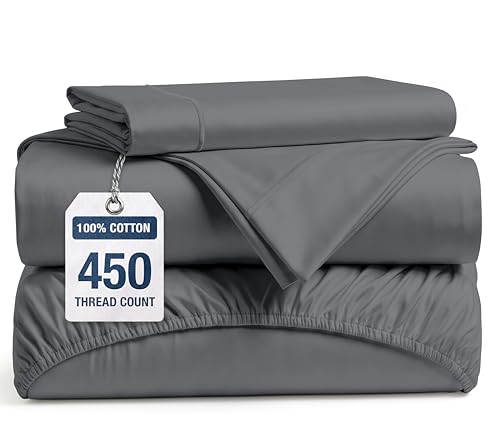 Image of LANE LINEN Twin Bed Sheets Set - 450 Thread Count Sateen Weave for Smooth & Silky Feel On Skin - Breathable 100% Cotton Sheets for Single Beds - Fits Mattresses Upto 15'' Deep - Charcoal
