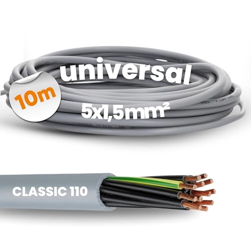 Lapp 1119305 Ölflex Classic 110 - Cable de control de PVC (10 m, 5 x 1,5 mm², con conductor de protección verde y amarillo, 5G1,5 mm², cable de control de 5 hilos, 5 núcleos)
