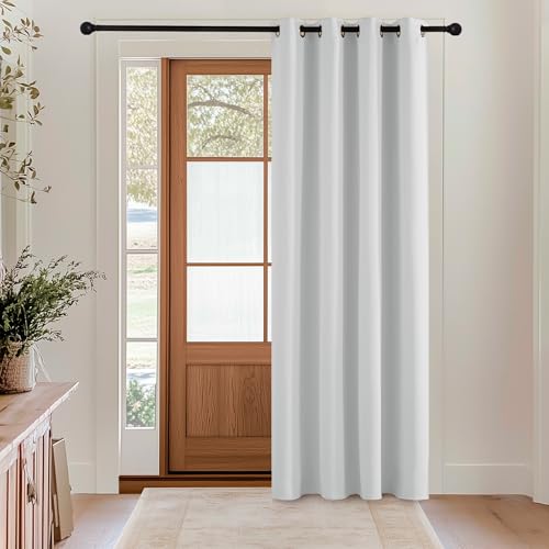 KGORGE Rideau Occultant Thermique Isolant Anti UV, Lot de 1 Rideaux Opaque Draperies Intérieurs Decoration pour Maison Chambre Fenetre avec Œillets, 140x200 cm, Gris Blanc