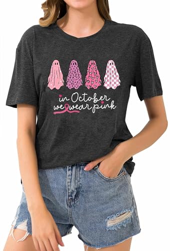 Breast Cancer Shirts Women in October We Wear Pink Tshirt Pink Ribbon Short Sleeve Tee Cancer Survivor Gifts Tops2