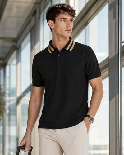 Image of Nobero Striped Collar Regular Fit Polo T Shirt for Men | Polo t-Shirts for Men | Regular Fit | Striped Collar | Premium Fabric | Casual & Smart Casual