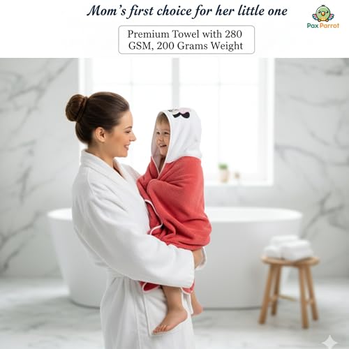 Image of Ultra-Soft Baby Hooded Towel - Coral Velvet Wrap Your Little One in Softness and Joy, Hypoallergenic & Super Absorbent Bath Wrap for Newborns & Toddlers | Cute Animal Design (0-5 Years)(Red & White)