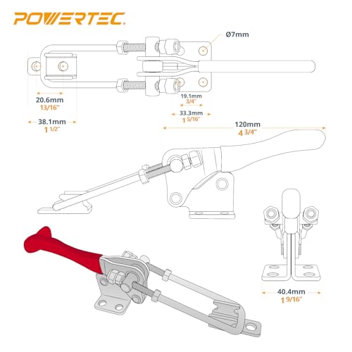 Image of POWERTEC 20344 4PK Toggle Clamps w /Adjustable U Bolt Latch and Antislip Hand Grip (334 & 40344), for Woodworking Jigs & Fixtures, Smoker, Tire Carrier, Tool Box