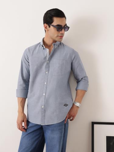 Image of Thomas Scott Men's Premium Slim Fit 100% Cotton Casual Shirt | Button-Down Collar | Full Sleeves | Solid Shirt for Men