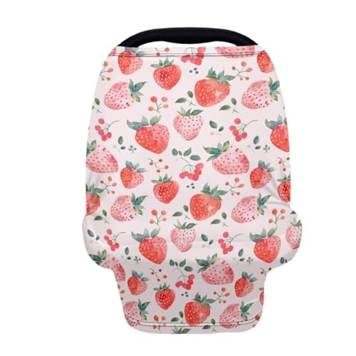 Image of Coldinair Strawberry Baby Car Seat Covers,Soft Stretchy Nursing Cover Breastfeeding Scarff,Infant Stroller Cover for Girls and Boys