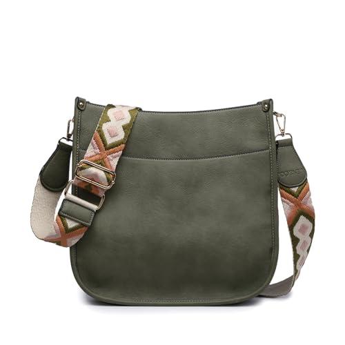 Image of JEN & CO. Crossbody Bags for Women Trendy Vegan Leather Hobo Purses Shoulder Handbags with Wide Adjustable Guitar Strap