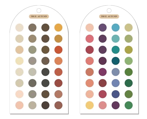 Ultimate 12 Season Color Analysis Template Cards (Set of 2),Portable Color Matching Guide for Outfits & Makeup,Scratch-Proof Double-Sided Palette with 60+ Color & Bead Ball Chains (True Autumn)