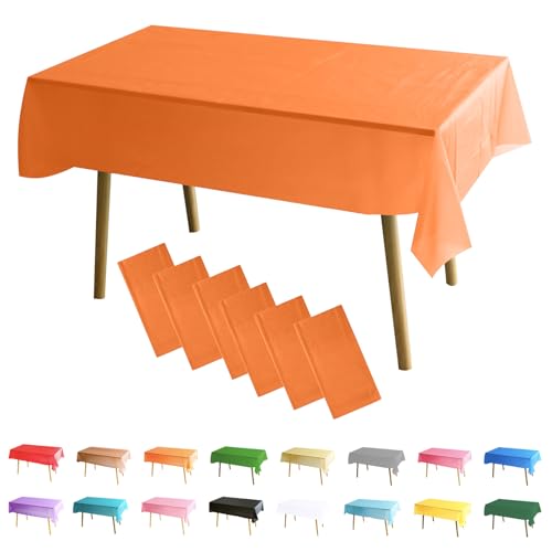 MOMAHUA 6 Packs Orange Nappes,137x274cm PEVE Nappe de Table Rectangulaire,Nappes Imperméables pour Fête...