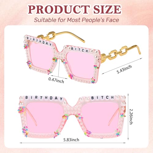 Etercycle Pink Sunglasses, Birthday Glasses for Women, Square Happy Birthday Party Sunglasses Cute Birthday Gifts Sun Glasses2