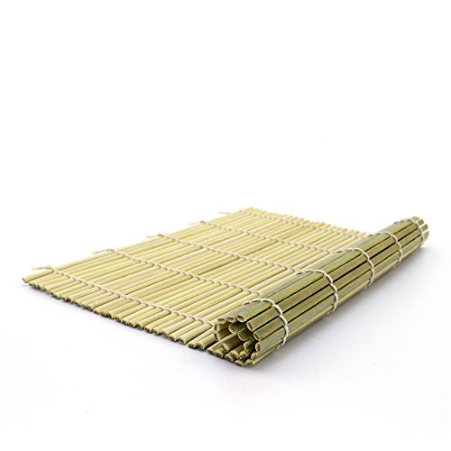 Bamboomn Deluxe Sushi Mat Kit 1X Green, 1X Natural Rolling Mat, 1X Rice Paddle, 1X Spreader, 1X Compartment Sauce Dish | 100% Bamboo Mat And Utensils #TOP3